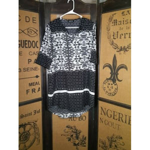 Fab’rik Black White Tunic Top 3/4 Sleeve Dress Size Medium